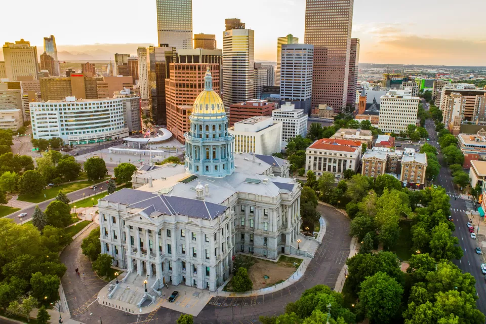 Aerial view of Colorado state capitol in Denver, Colorado